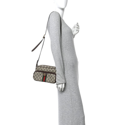 Gucci GG Supreme Monogram Textured Dollar Calfskin Web Small Ophidia Convertible Shoulder Bag Beige Ebony New Acero 2 of 14