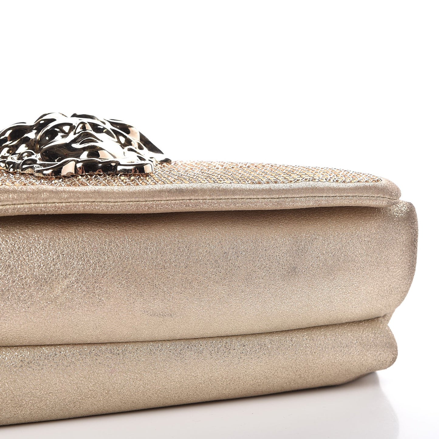 Suede Crystal Medusa Sultan Evening Bag Gold