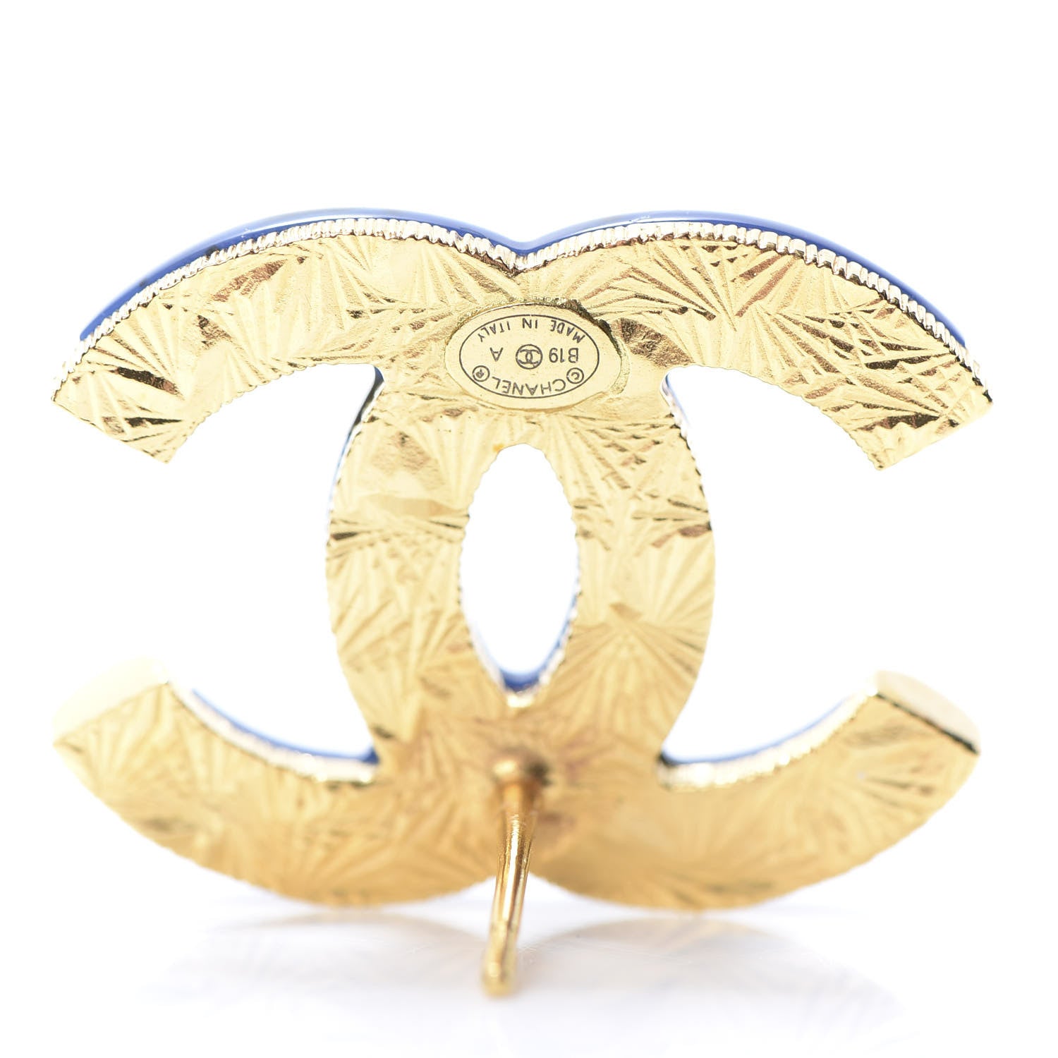 Chanel Resin CC Earrings Blue Black Gold 4 of 4