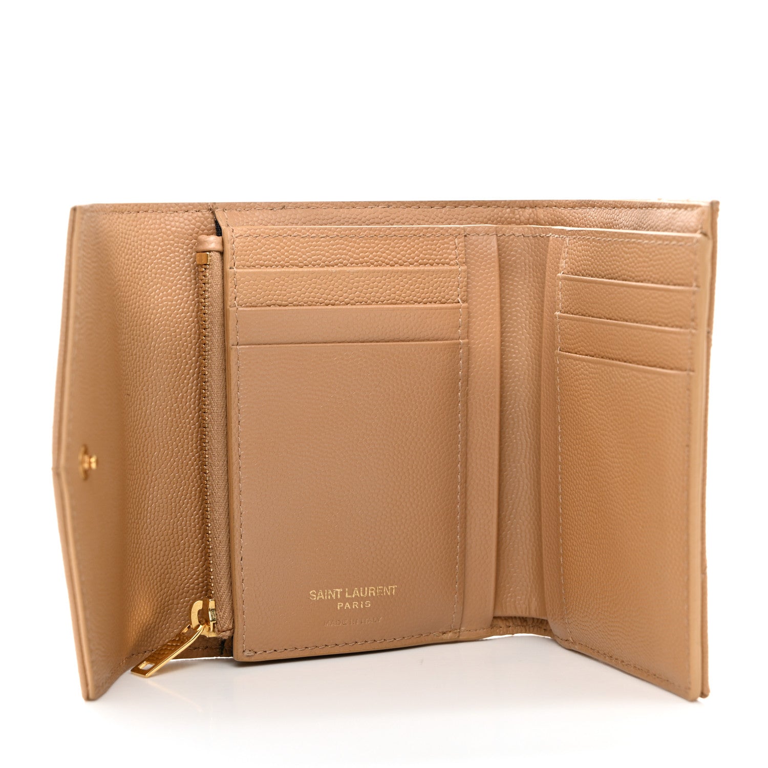 Saint Laurent Grain De Poudre Matelasse Chevron Monogram Compact Tri Fold Wallet Natural Dark 5 of 7