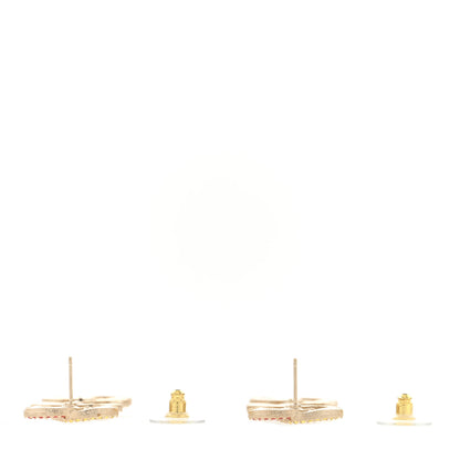 Chanel Metal Crystal CC Triple Drop Earrings Gold Multicolor 3 of 5
