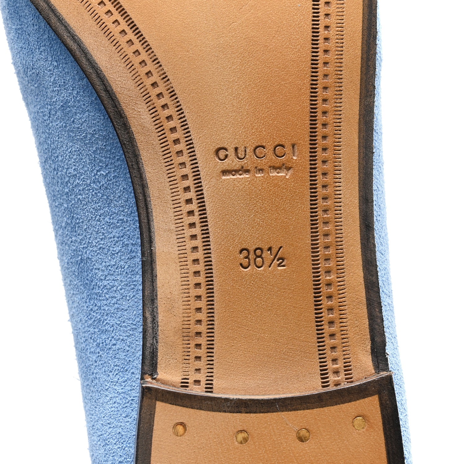 Gucci Suede Horsebit Womens Jordaan Loafers  38.5 Glacial Blue 7 of 10