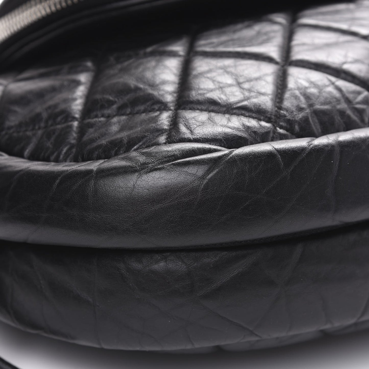 Aged Calfskin Quilted Expandable Messenger Black