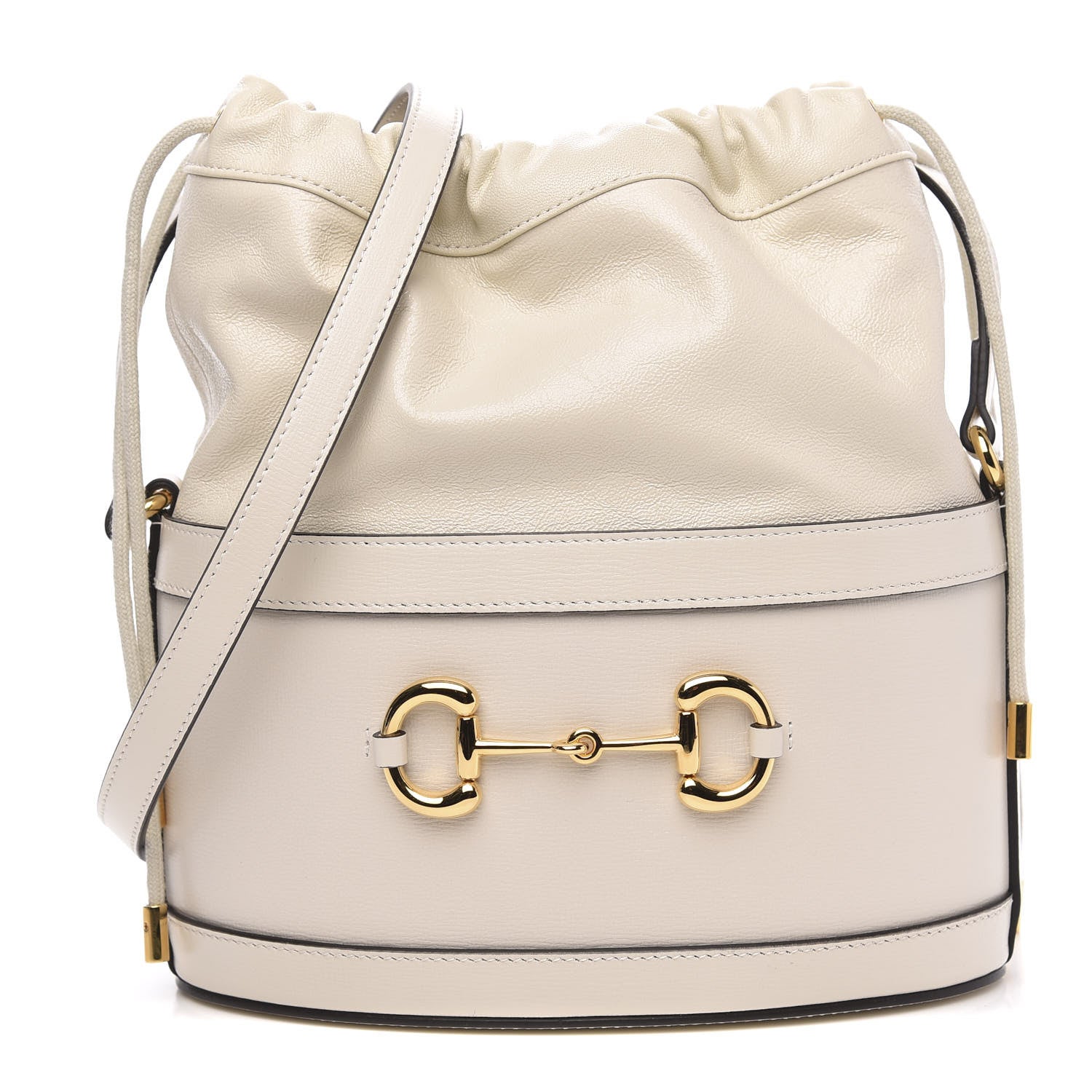 Gucci Azalea Sakai Calfskin Horsebit 1955 Drawstring Bucket Bag Mystic White 1 of 9