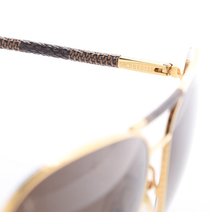 Louis Vuitton Damier Ebene Conspiration Pilote Aviator Sunglasses Z0202U Gold 5 of 6