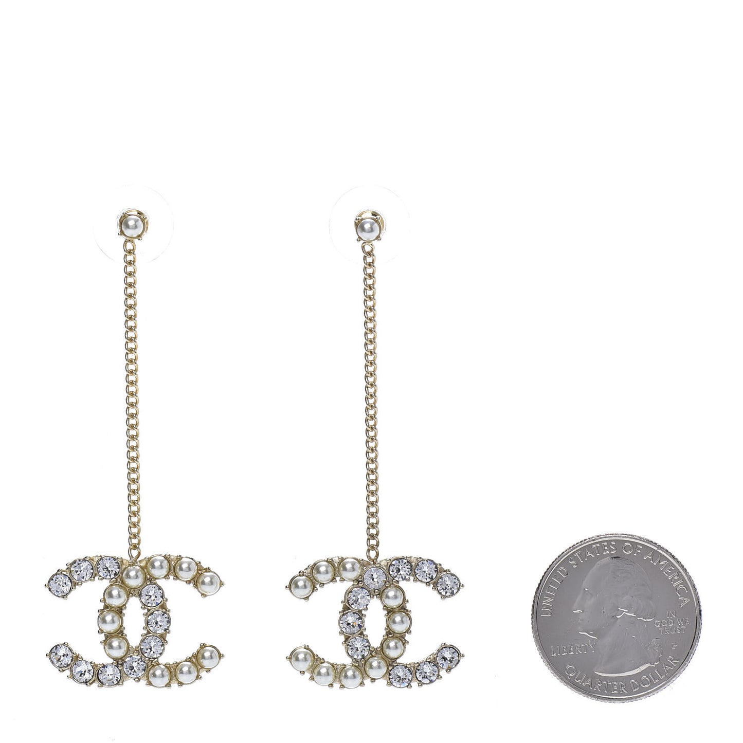 Crystal Pearl Dazzling Domino CC Drop Earrings Gold