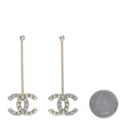 Chanel Crystal Pearl Dazzling Domino CC Drop Earrings Gold 2 of 4