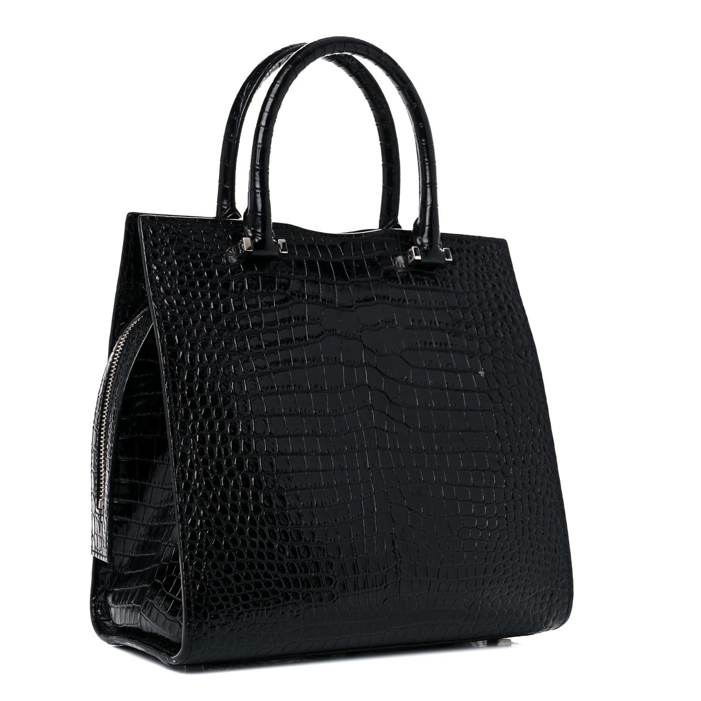 Calfskin Crocodile Embossed Small Uptown Tote Black