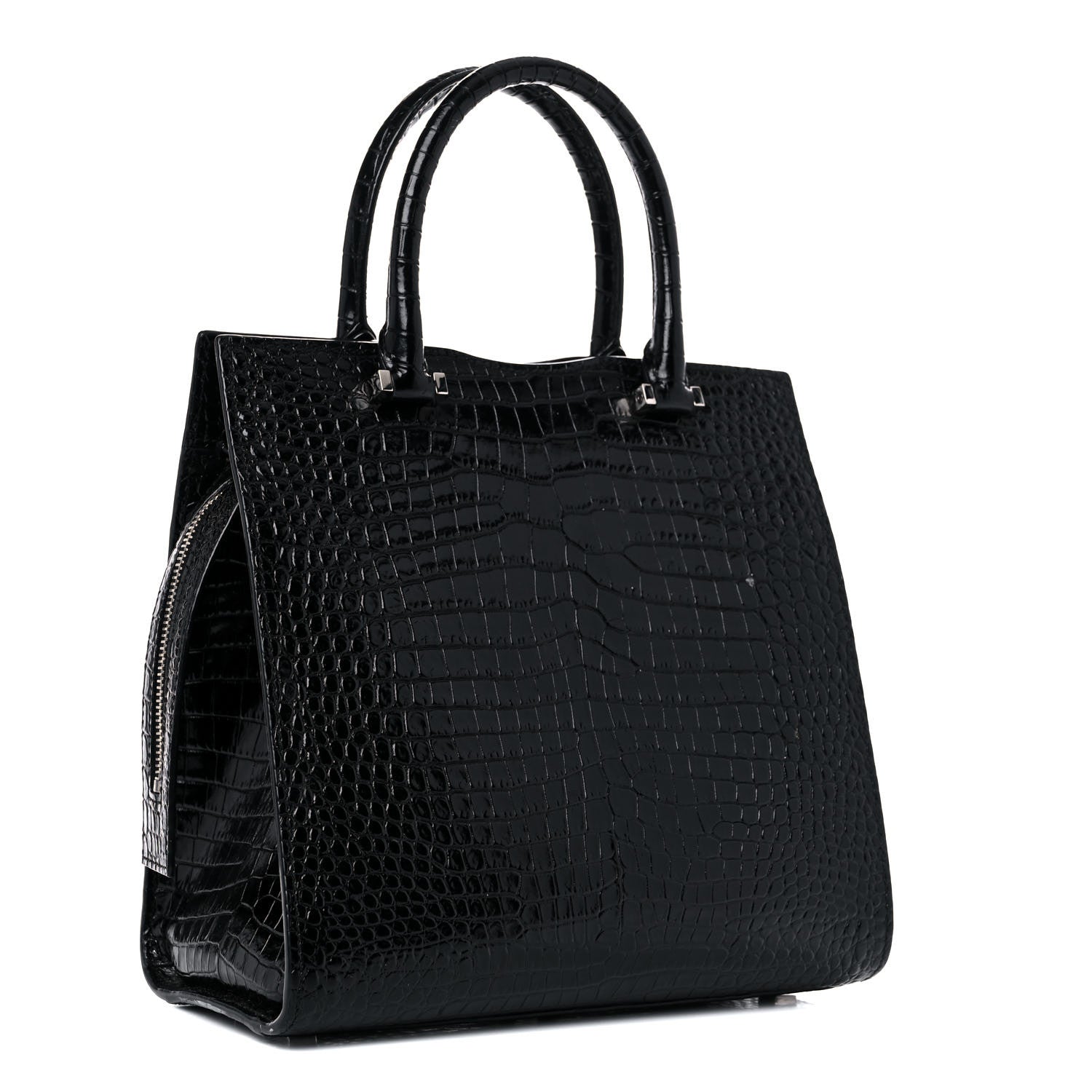Saint Laurent Calfskin Crocodile Embossed Small Uptown Tote Black 3 of 23
