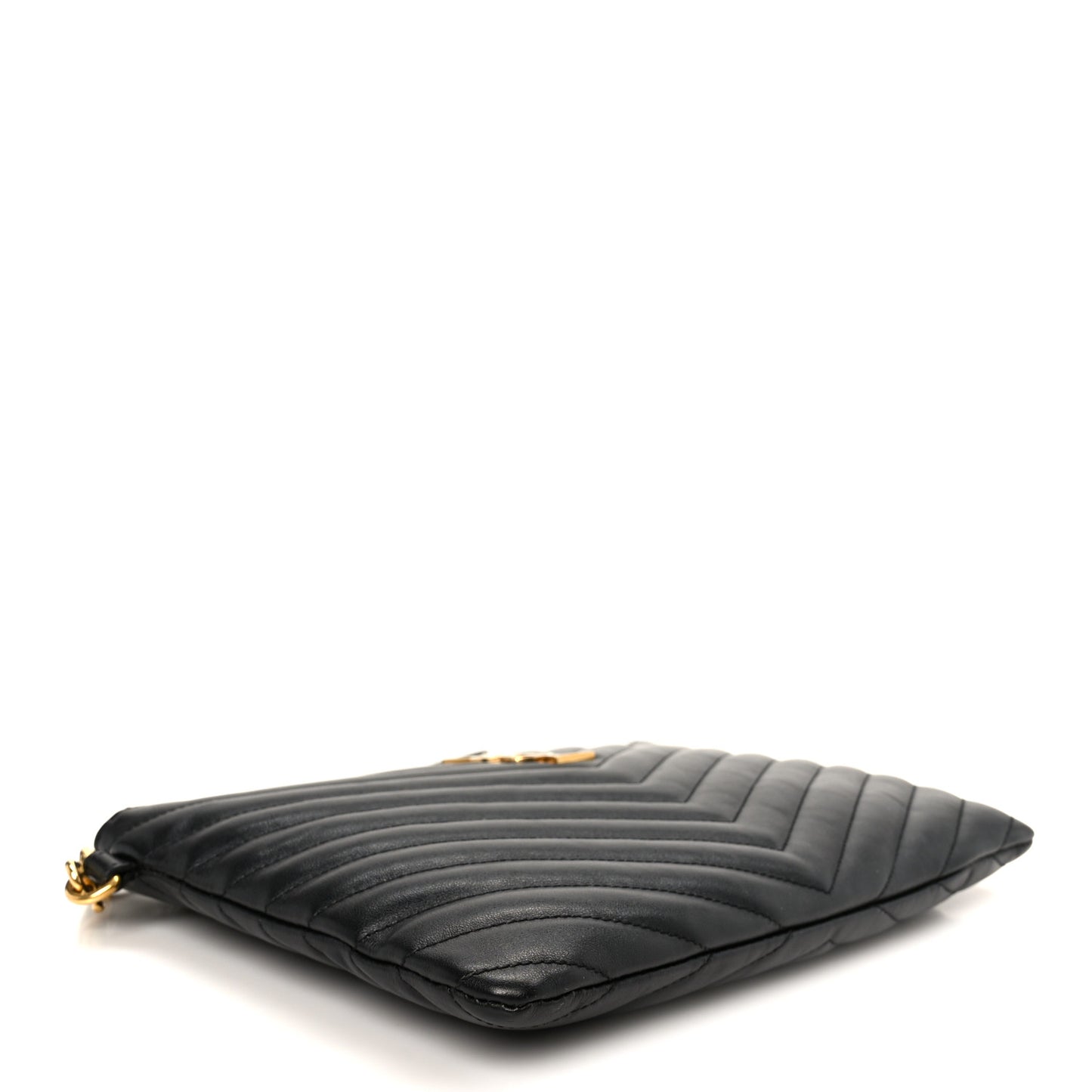 Calfskin Matelasse Chevron Monogram A5 Wristlet Black