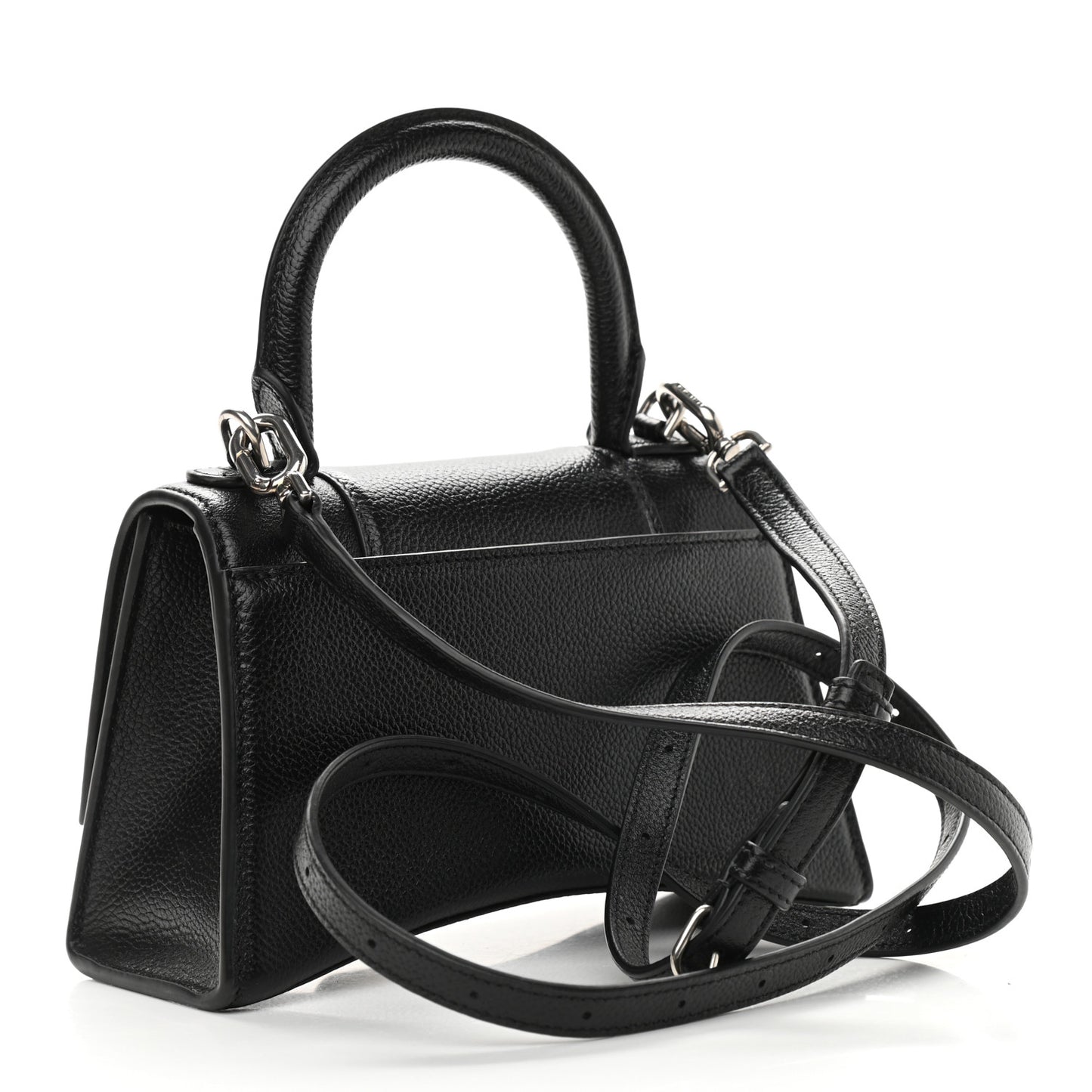 Grained Calfskin Hourglass Top Handle Bag XS Black