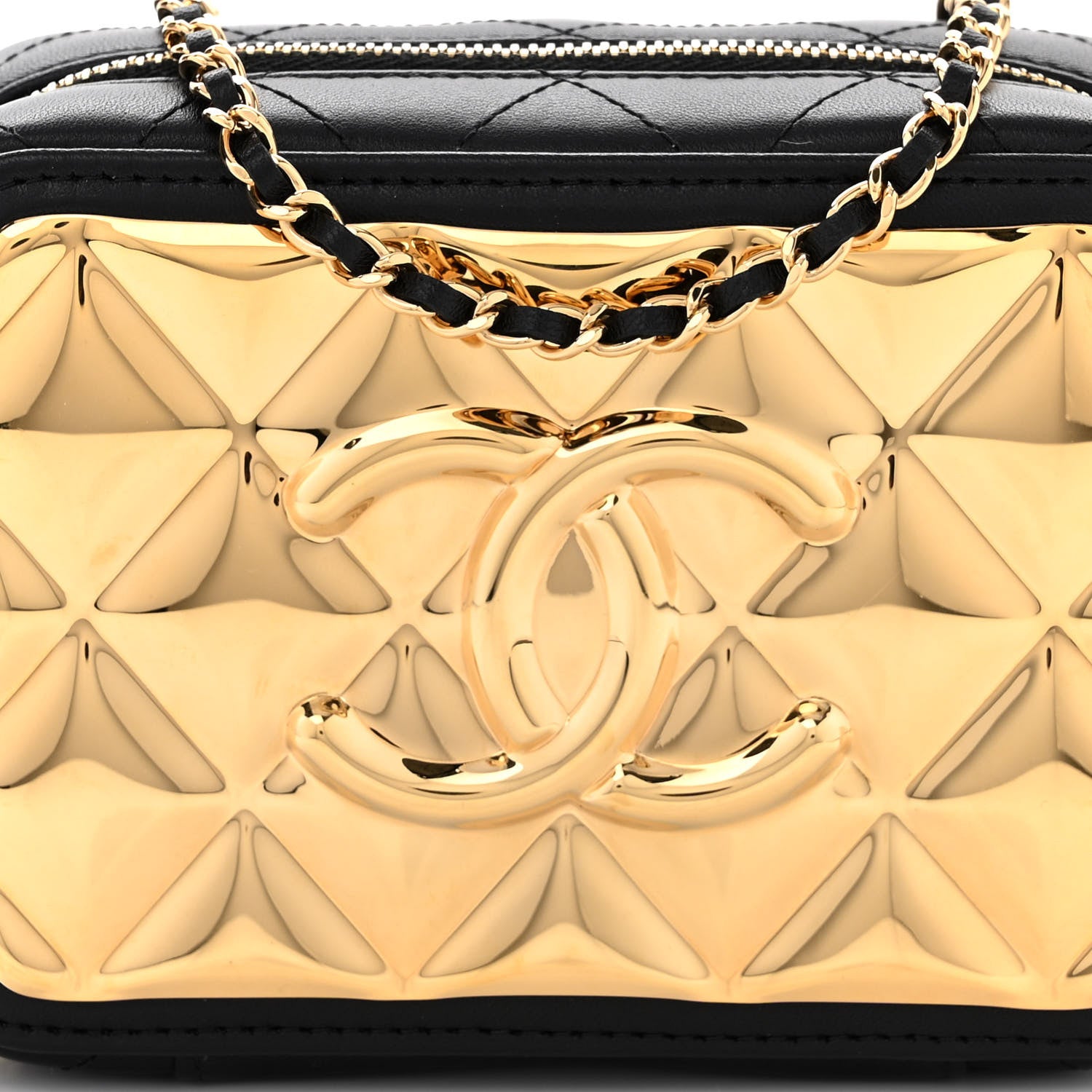 Chanel Lambskin Metal Quilted Mini Vanity Case With Chain Black Gold 8 of 10