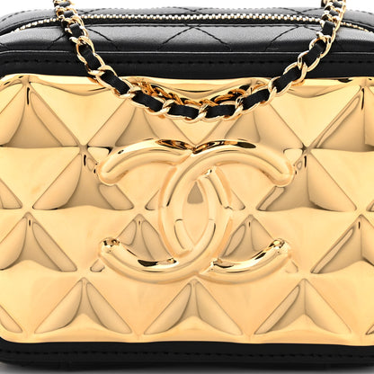Chanel Lambskin Metal Quilted Mini Vanity Case With Chain Black Gold 8 of 10