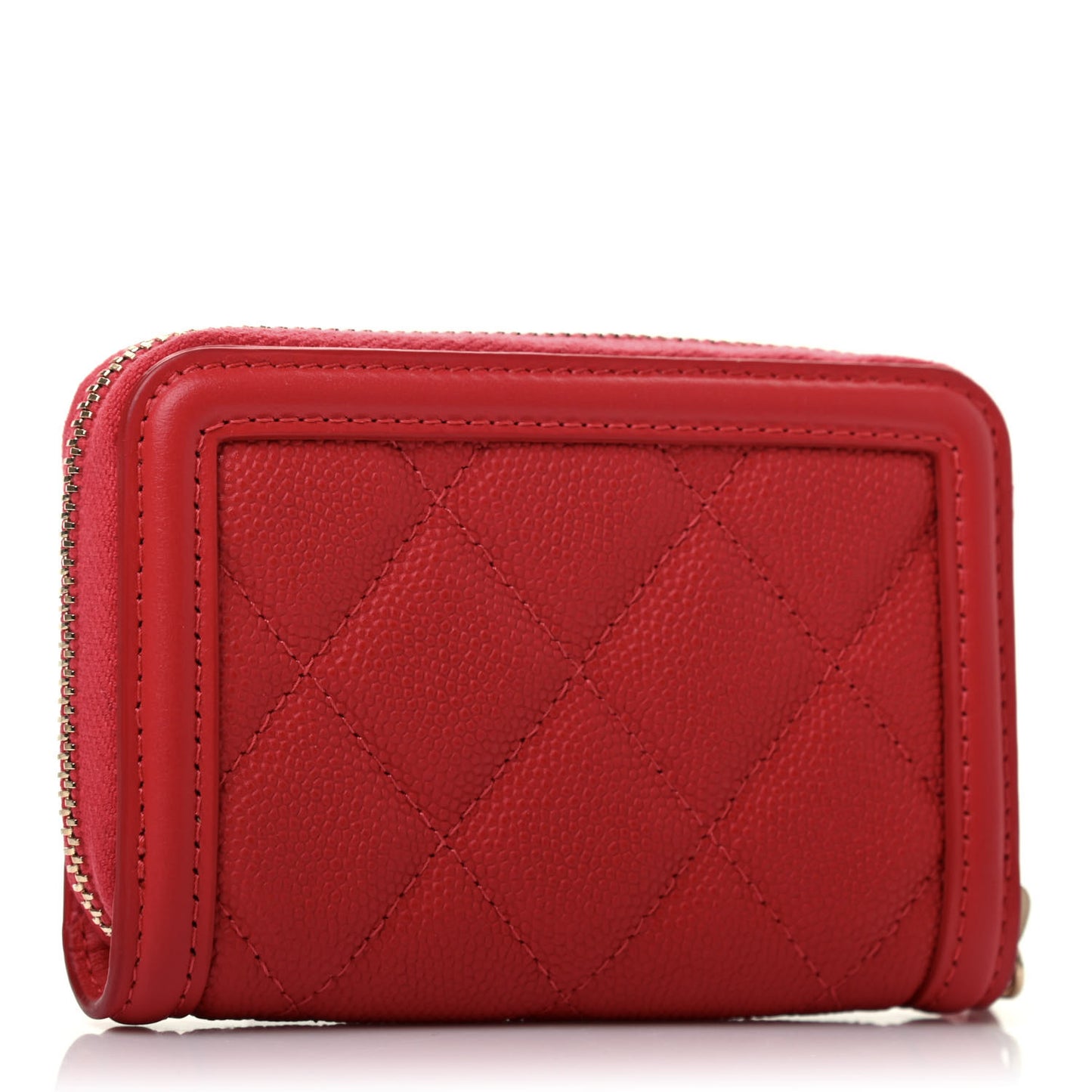 Caviar Quilted Filigree Zip Around Coin Purse Red