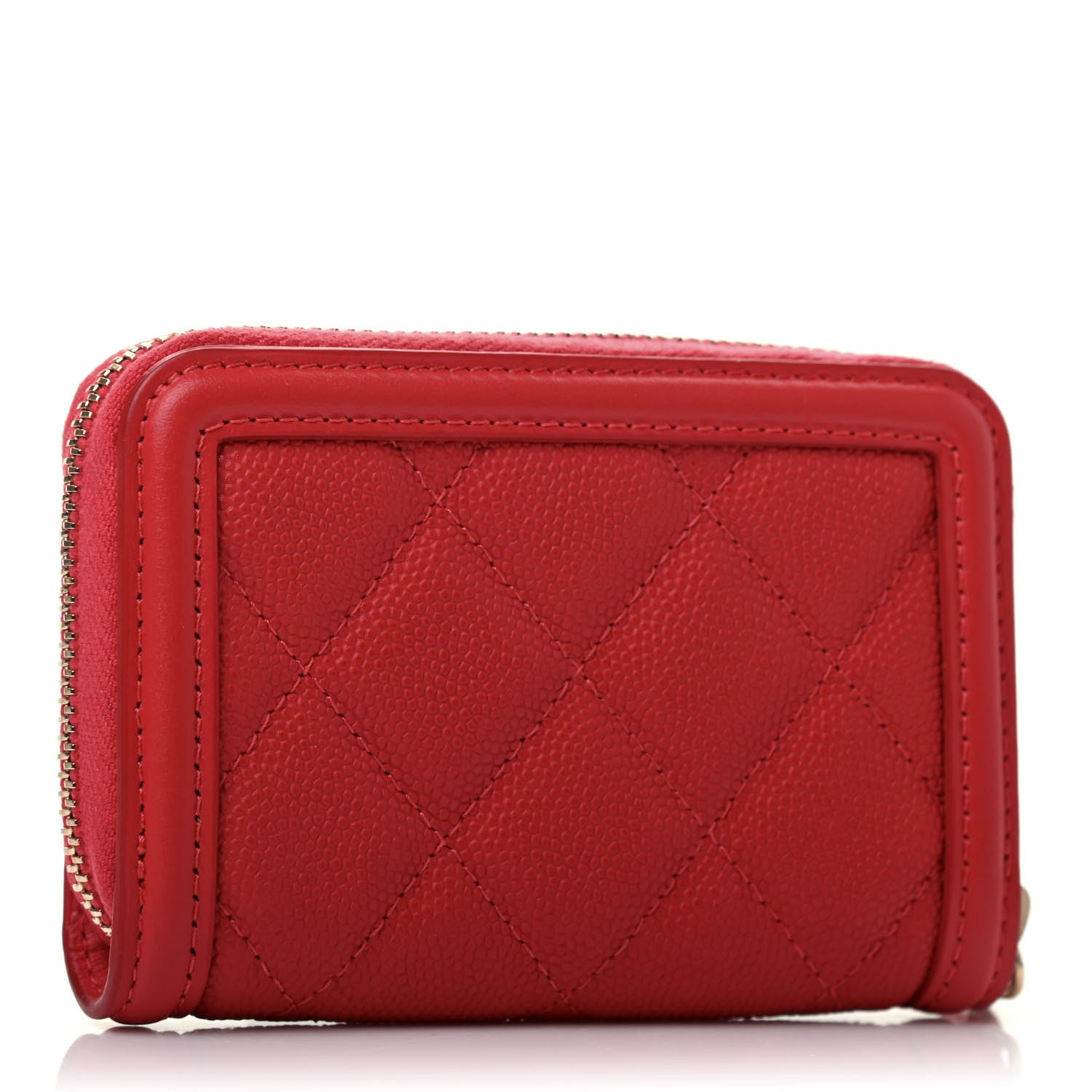 Chanel Caviar Quilted Filigree Zip Around Coin Purse Red 2 of 4