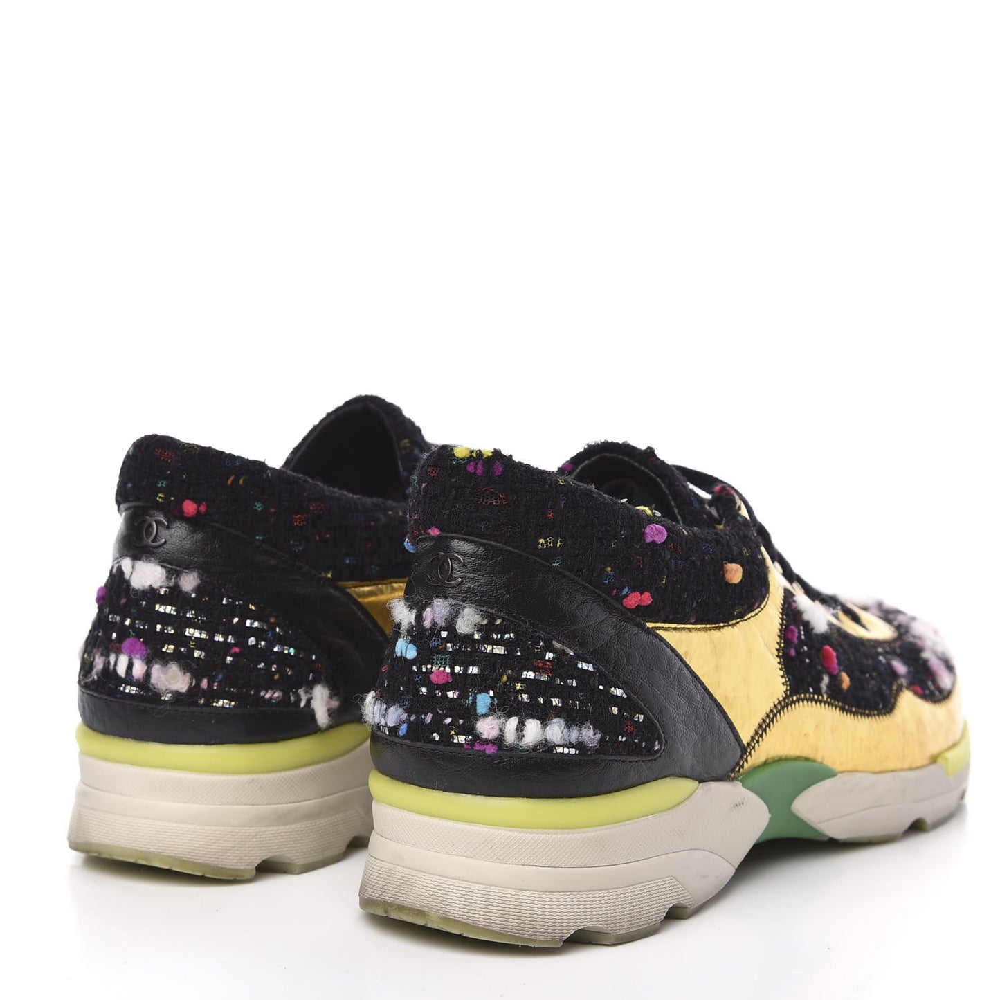 Tweed Lambskin Runway Sneakers 40 Black Multicolor