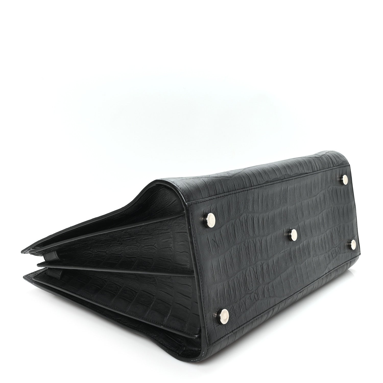 Saint Laurent Calfskin Crocodile Embossed Large Sac De Jour Carryall Black 3 of 10