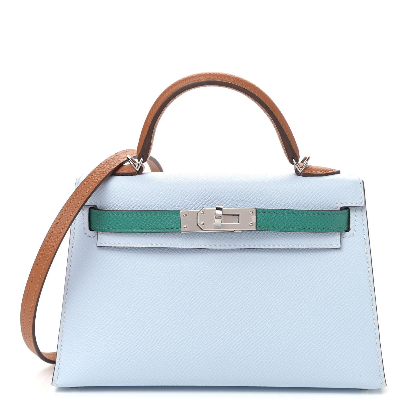 Epsom Mini Kelly Sellier 20 Bleu Brume Vert Jade Gold