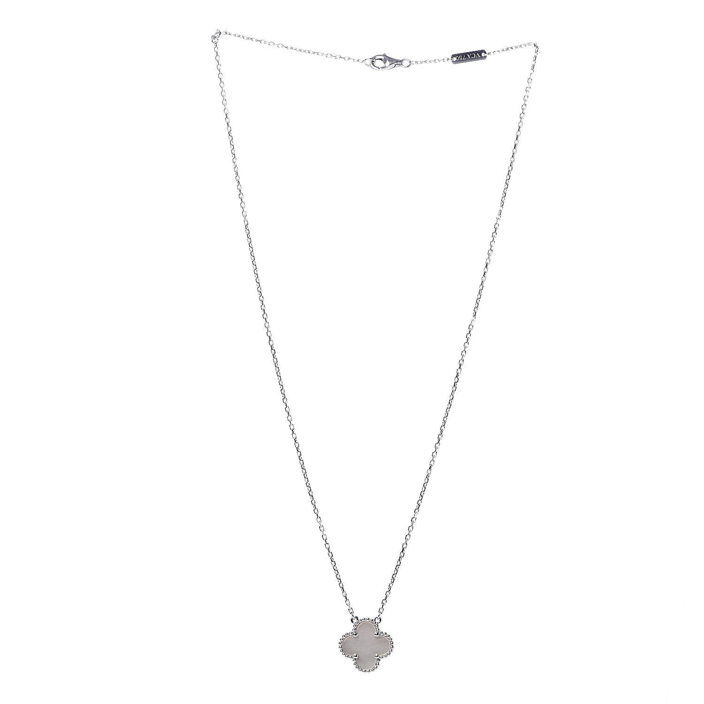 18K White Gold Mother of Pearl Vintage Alhambra Pendant Necklace