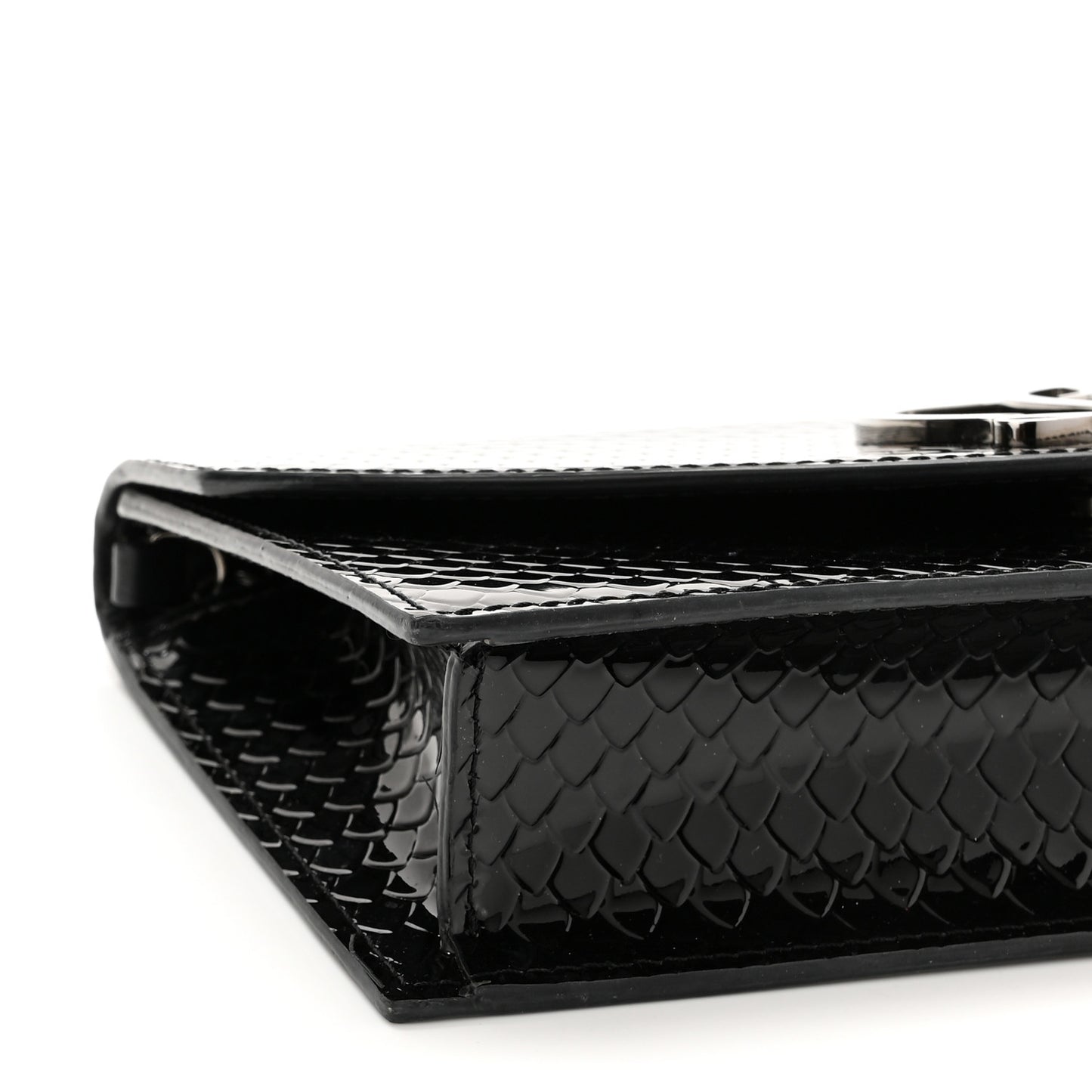 Patent Embossed Python Loubi54 Crossbody Clutch Black