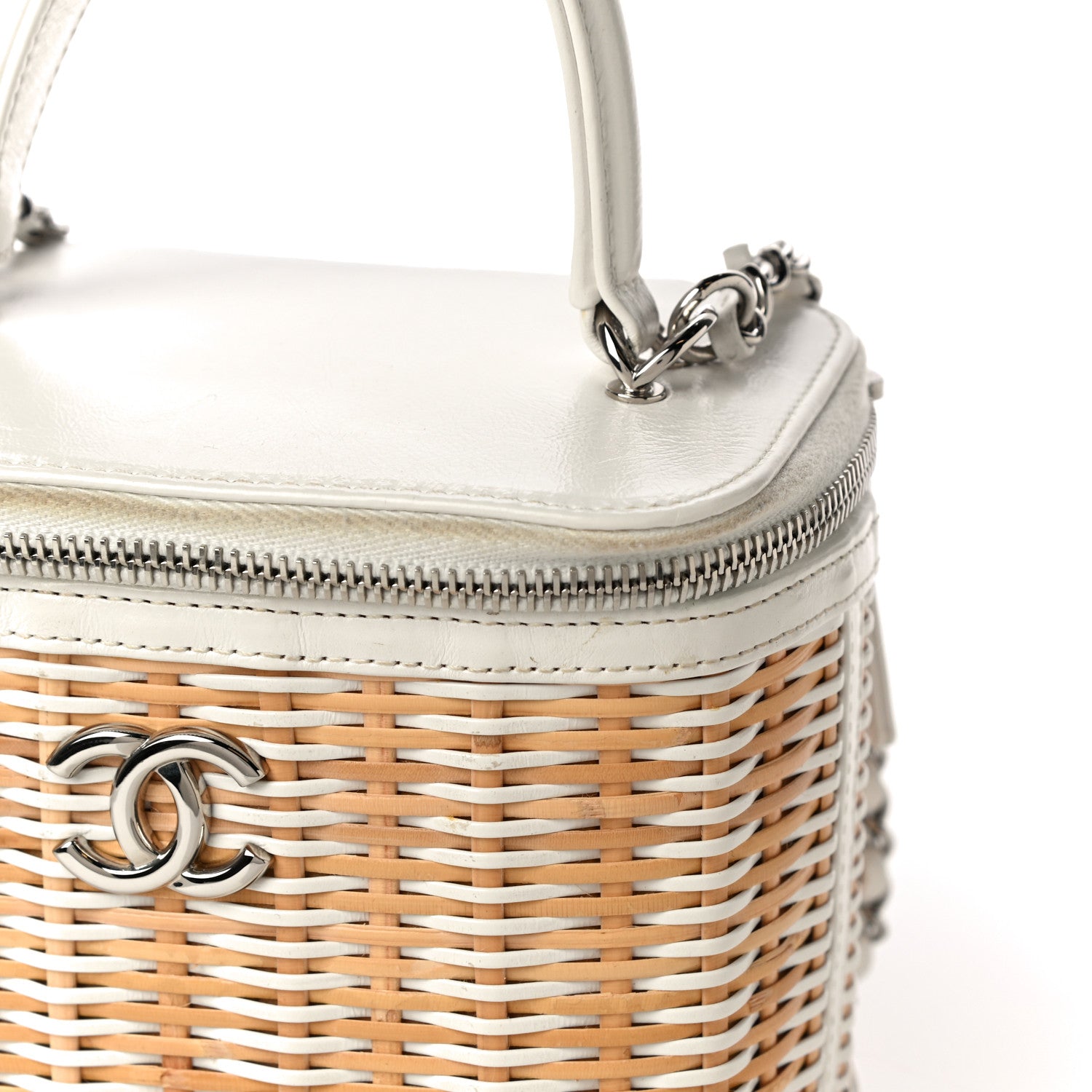 Chanel Calfskin Raffia Small Vanity Case Bag White Beige 13 of 15