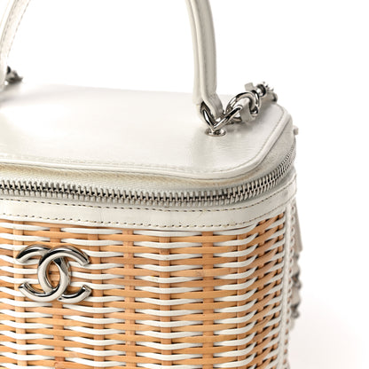 Chanel Calfskin Raffia Small Vanity Case Bag White Beige 13 of 15