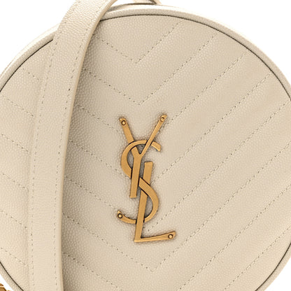 Saint Laurent Grain De Poudre Matelasse Chevron Quilted Round Vinyle Camera Bag Crema Soft 8 of 10