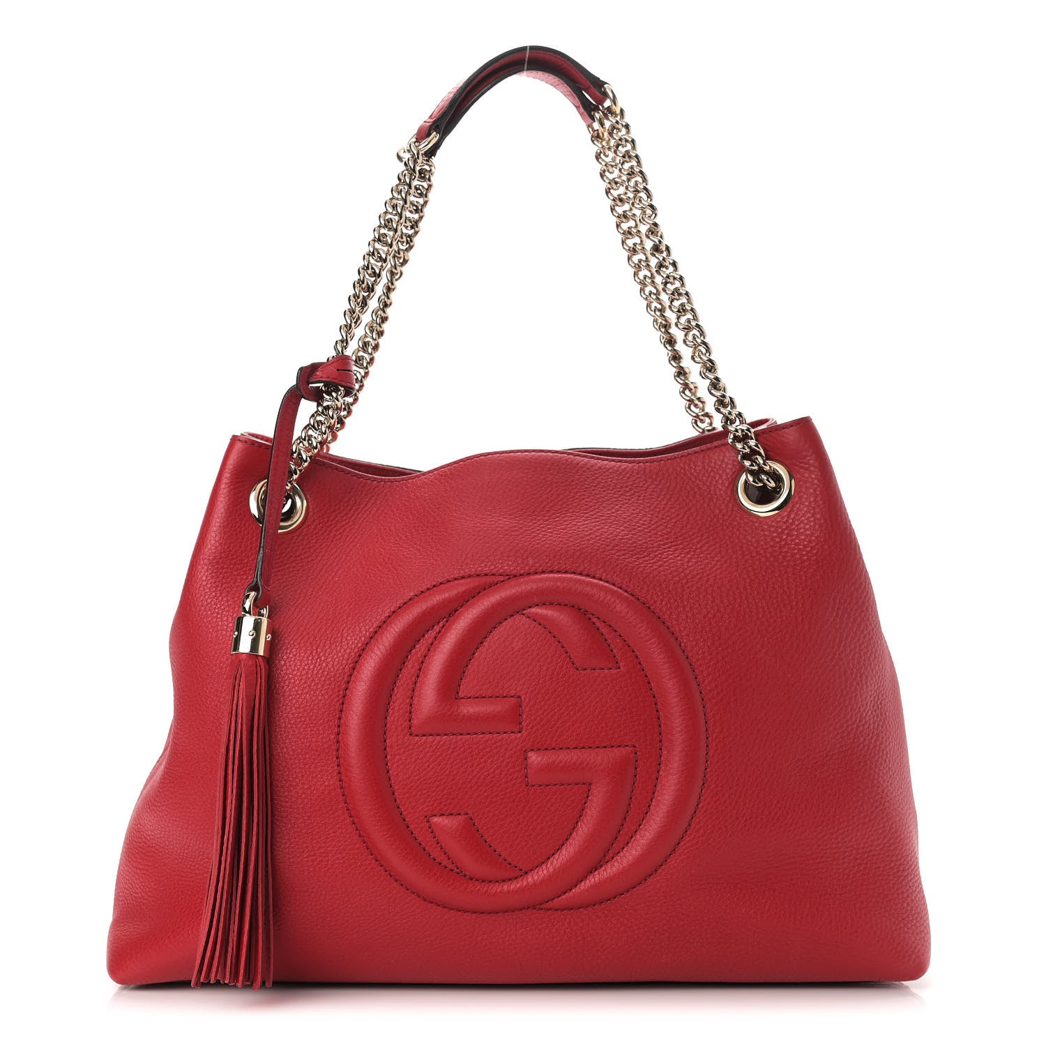 Gucci Pebbled Calfskin Medium Soho Chain Shoulder Bag Tabasco Red 1 of 12
