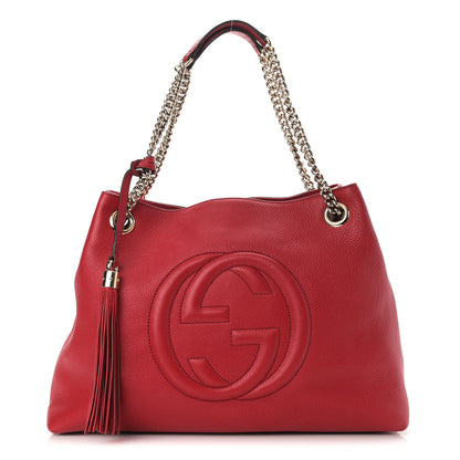 Gucci Pebbled Calfskin Medium Soho Chain Shoulder Bag Tabasco Red 1 of 12