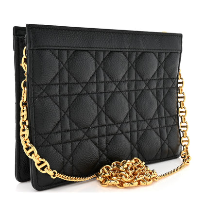 Christian Dior Calfskin Cannage Caro Zipped Pouch With Chain Black 3 of 11