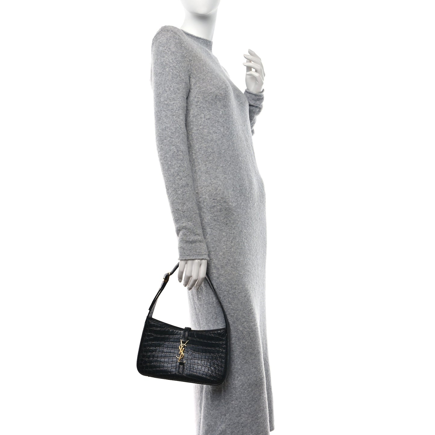 Calfskin Crocodile Embossed LE 5 A 7 Hobo Black