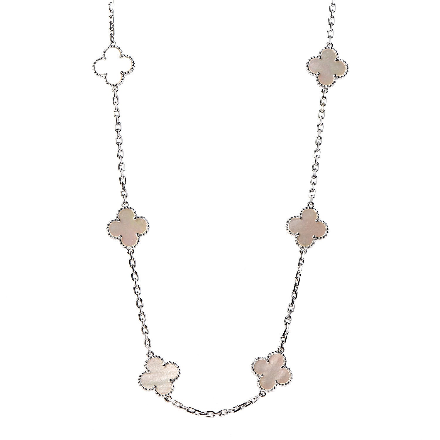 Van Cleef & Arpels 18K White Gold Mother of Pearl 10 Motifs Vintage Alhambra Necklace 1 of 8