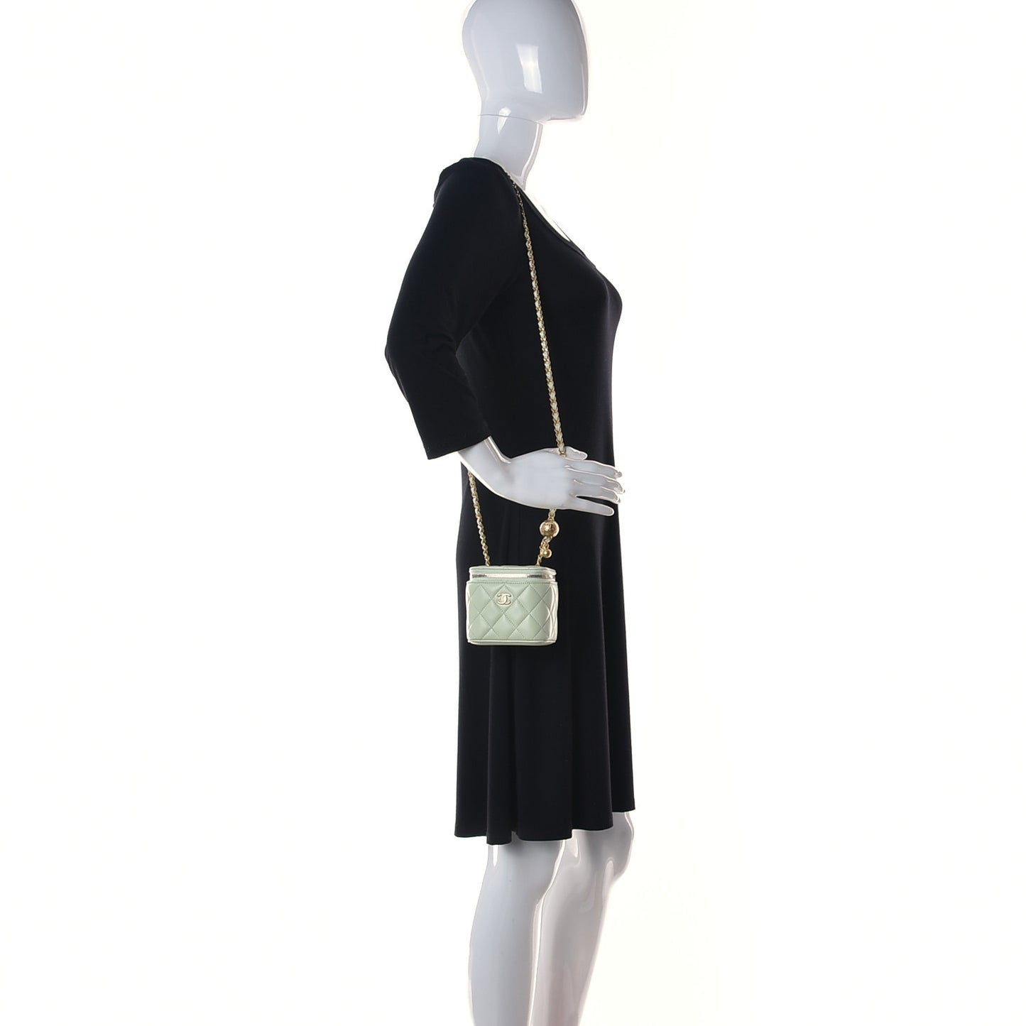 Lambskin Quilted Pearl Crush Mini Vanity Case With Chain Light Green