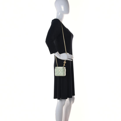 Chanel Lambskin Quilted Pearl Crush Mini Vanity Case With Chain Light Green 2 of 10