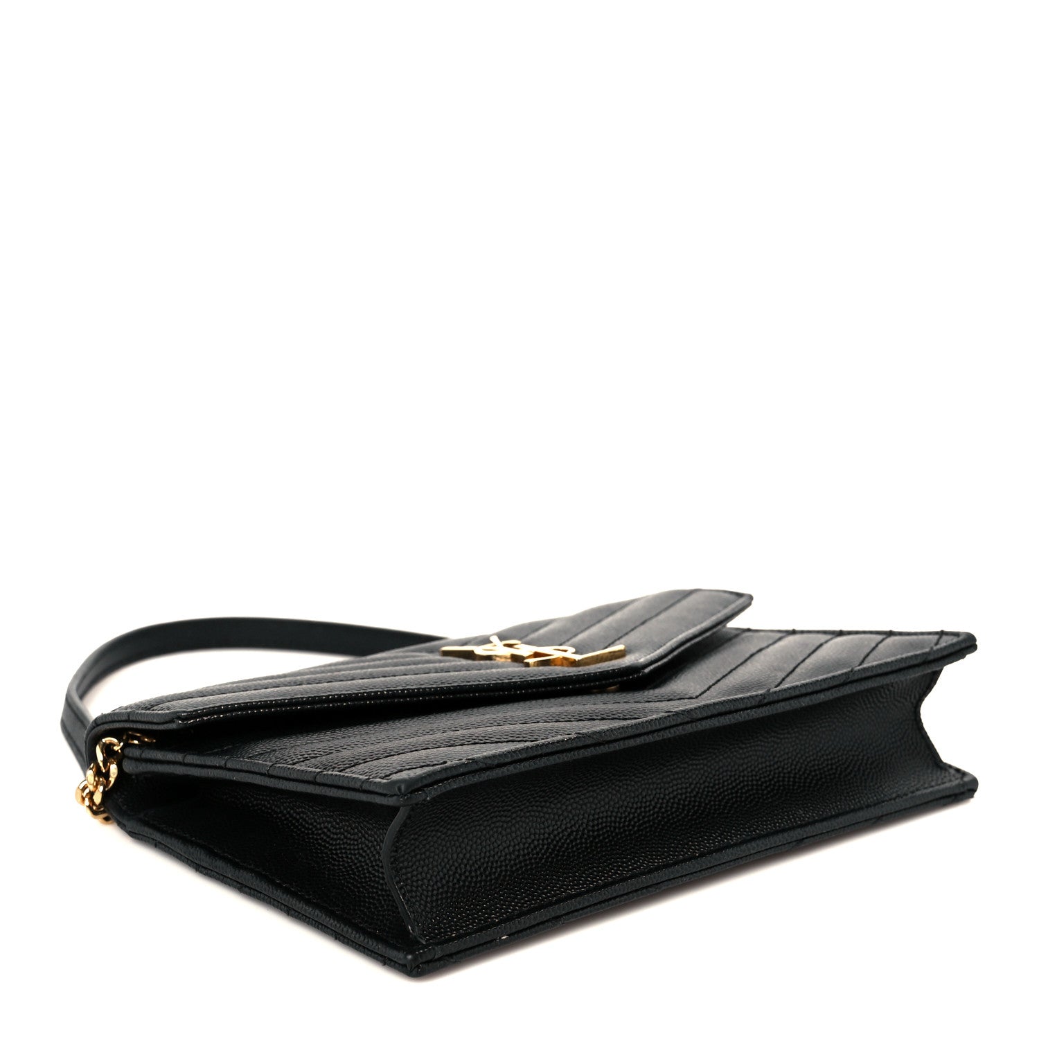 Saint Laurent Grain De Poudre Matelasse Chevron Monogram Envelope Chain Wallet Black 4 of 10