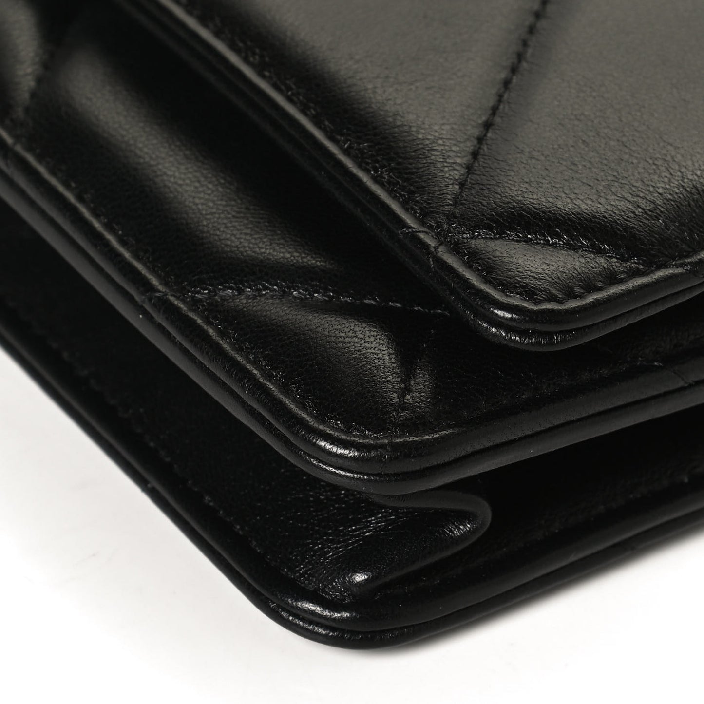 Shiny Goatskin Quilted Chanel 19 Wallet On Chain WOC Black