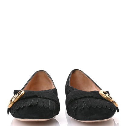 Gucci Kid Scamosciato GG Marmont Fringe Flats 36 Black 3 of 11