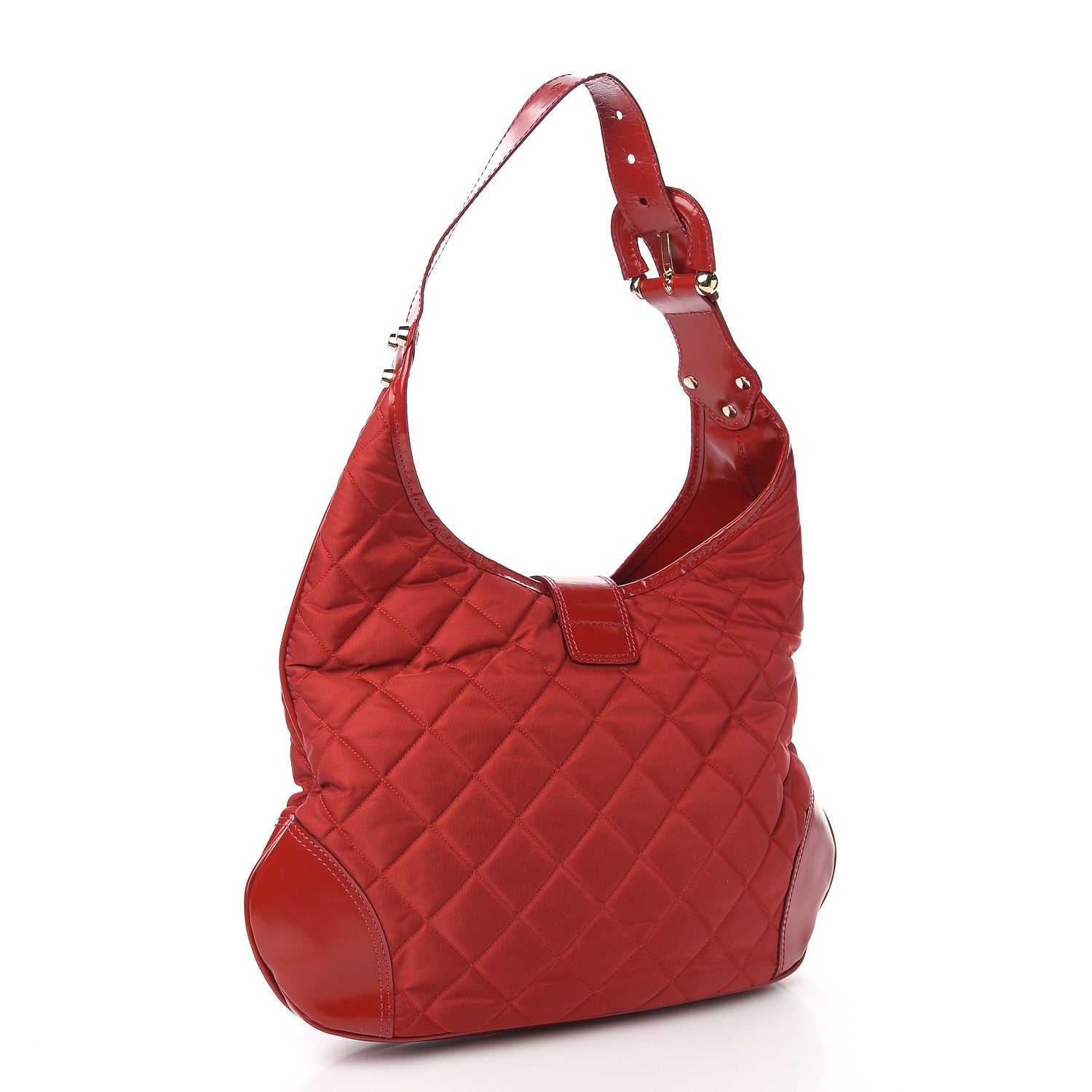 Burberry Nylon Glazed Calfskin Quilted Brook Hobo Red 2 of 9