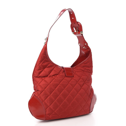 Burberry Nylon Glazed Calfskin Quilted Brook Hobo Red 2 of 9