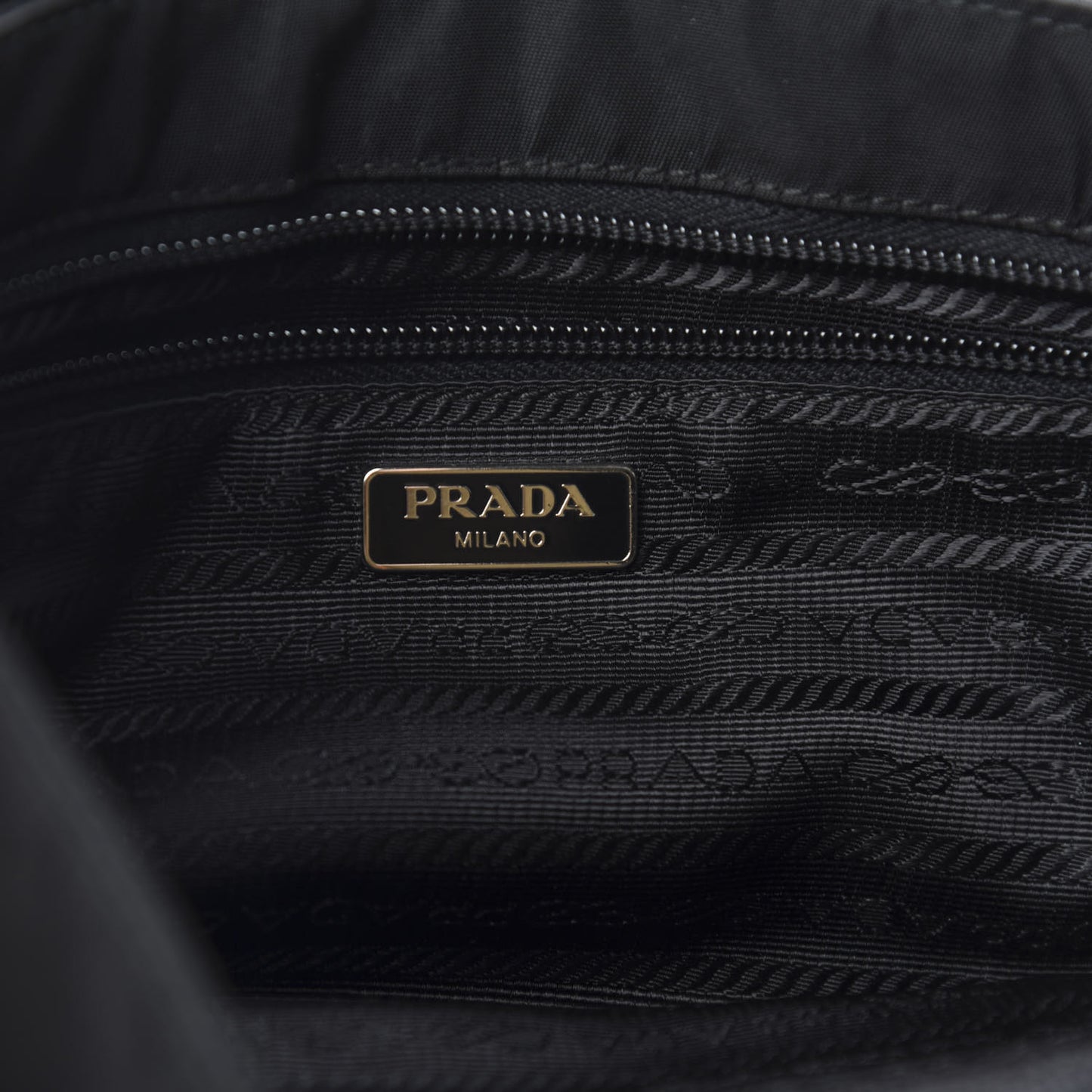 Tessuto Nylon Calfskin Crocodile Embossed Shoulder Bag Black