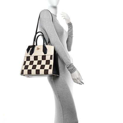 Louis Vuitton Calfskin Monogram Damier Tressage City Steamer MM Creme 3 of 9