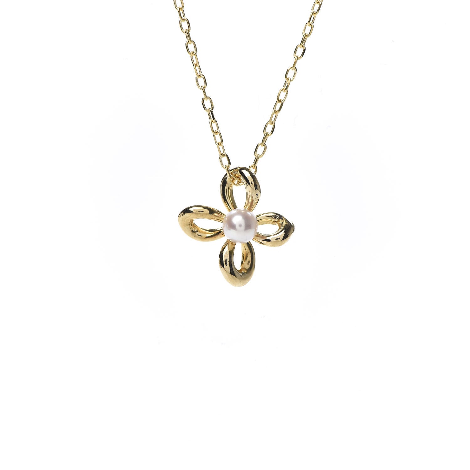 Mikimoto 18K Yellow Gold Pearl 4mm Flower Pendant Necklace 4 of 6