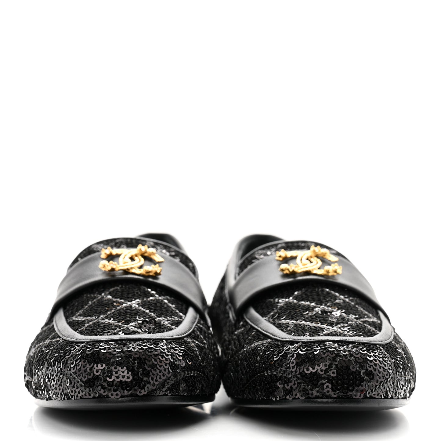 Sequin Lambskin Quilted CC Loafers 38.5 Black
