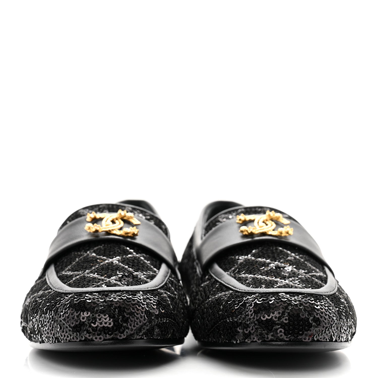 Chanel Sequin Lambskin Quilted CC Loafers 38.5 Black 2 of 9