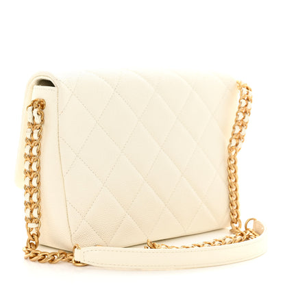 Chanel Shiny Caviar Quilted Small Chain Melody Flap White 3 of 12