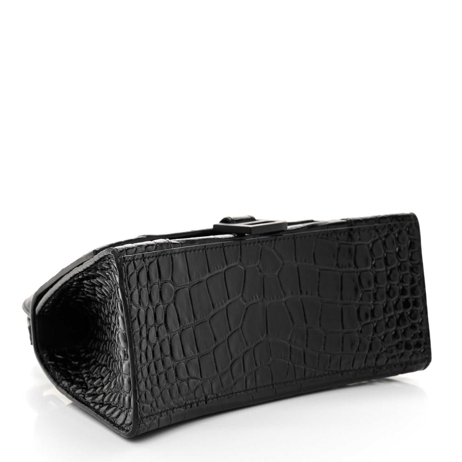 Balenciaga Shiny Calfskin Monochrome Crocodile Embossed Small Hourglass Top Handle Bag Black 4 of 12