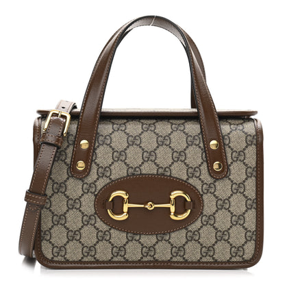 Gucci GG Supreme Monogram Azalea Calfskin Mini Horsebit 1955 Foldover Top Handle Bag Beige Ebony Brown Sugar 1 of 13