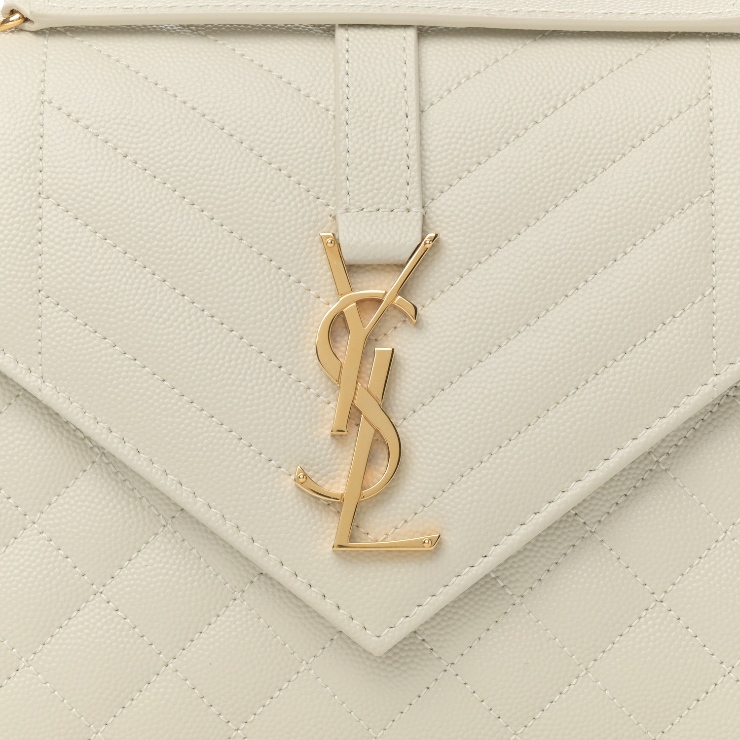 Saint Laurent Grain De Poudre Textured Mixed Matelasse Medium Triquilt Monogram Satchel Blanc Vintage 8 of 11