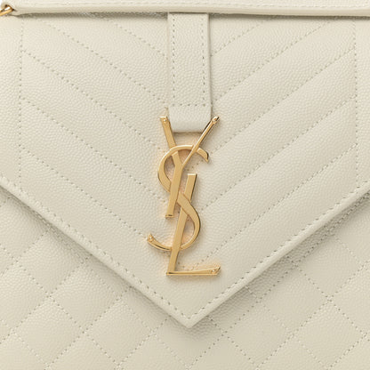 Saint Laurent Grain De Poudre Textured Mixed Matelasse Medium Triquilt Monogram Satchel Blanc Vintage 8 of 11