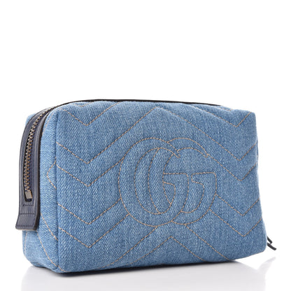 Gucci Denim Matelasse Flower Japan Limited GG Marmont Cosmetic Case Blue 3 of 8